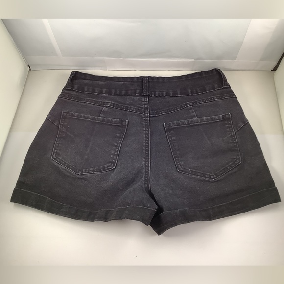 Forever 21 Womens Black Rolled Cuff Stretchy Denim Jean Shorts 30 - Picture 2 of 5